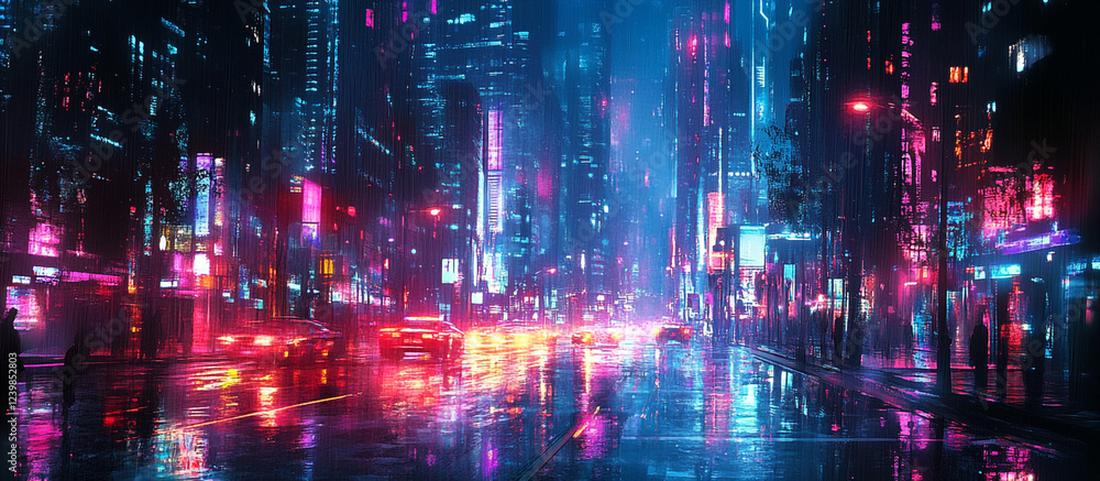 Futuristic City with Red Neon Lights Generated image Futuristic City with Red Neon Lights Generated image