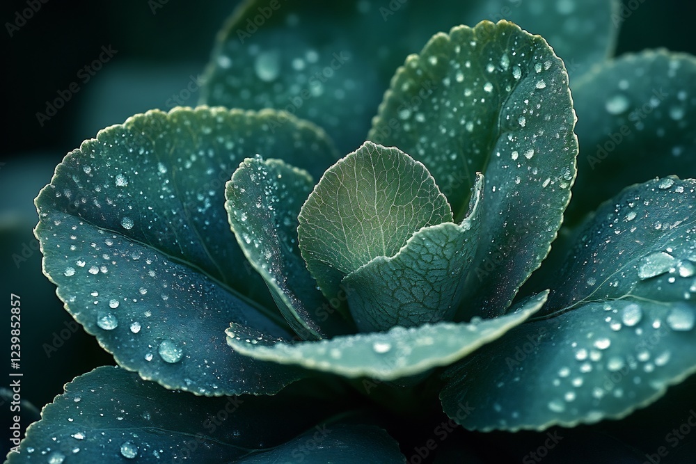 Dewdrops on Teal Leaves: A Macro Photography Masterpiece Dewdrops on Teal Leaves: A Macro Photography Masterpiece
