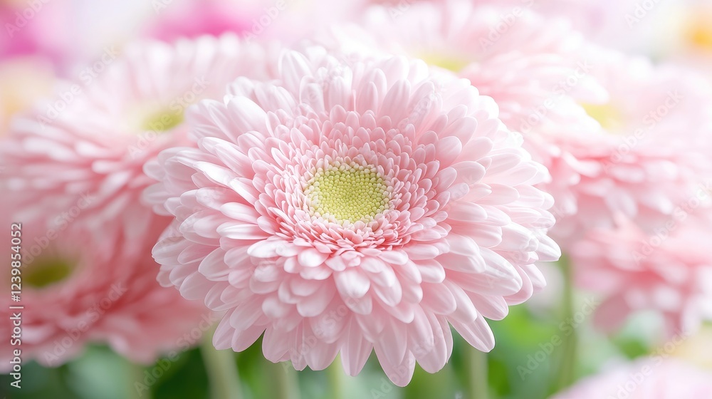 Fototapeta premium Pink gerbera daisies bouquet, close-up view, blurred background, floral arrangement