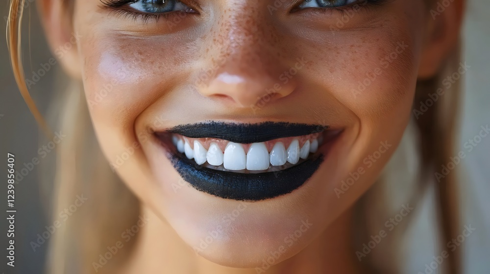 A woman with black lips and a smile A woman with black lips and a smile