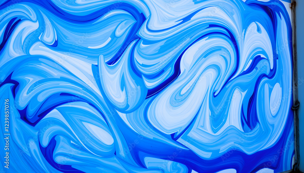 a blue and white painting on a wall, Side lit. isolated with white shades a blue and white painting on a wall, Side lit. isolated with white shades