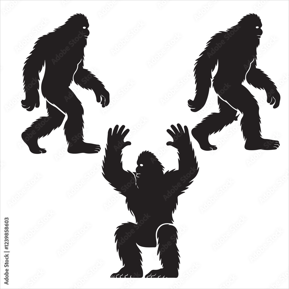 set of black various bigfoot silhouette for graphic resources set of black various bigfoot silhouette for graphic resources