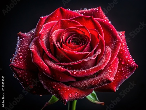 Single Red Rose on Black Velvet Background - Dramatic Floral Stock Photo