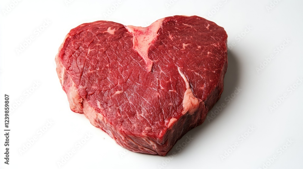 Heart-Shaped Raw Steak Isolated on White Background for Culinary and Cooking Themes, Romantic Dinner, or Valentine's Day Promotions Heart-Shaped Raw Steak Isolated on White Background for Culinary and Cooking Themes, Romantic Dinner, or Valentine's Day Promotions