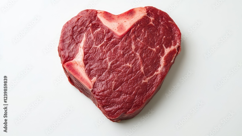 Obraz premium Aesthetic Heart-Shaped Cut of Raw Red Meat Perfect for Culinary Arts, Valentine's Day Dishes, Romantic Dinners, and Unique Food Photography Concepts