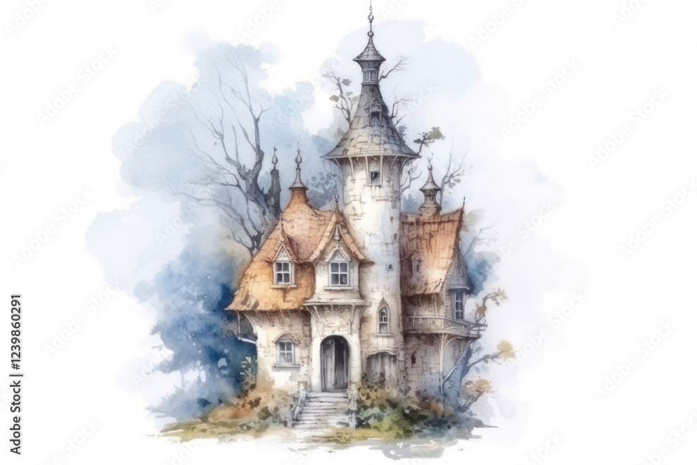 a fairy-tale house with towers, made in a magical and slightly mysterious style. a fairy-tale house with towers, made in a magical and slightly mysterious style.