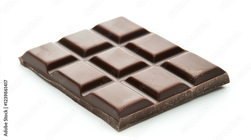 Fototapeta premium Smooth and Rich Dark Chocolate Bar on a White Background Perfect for Dessert Lovers, Bakers, and Sweet Treat Enthusiasts in Food Photography