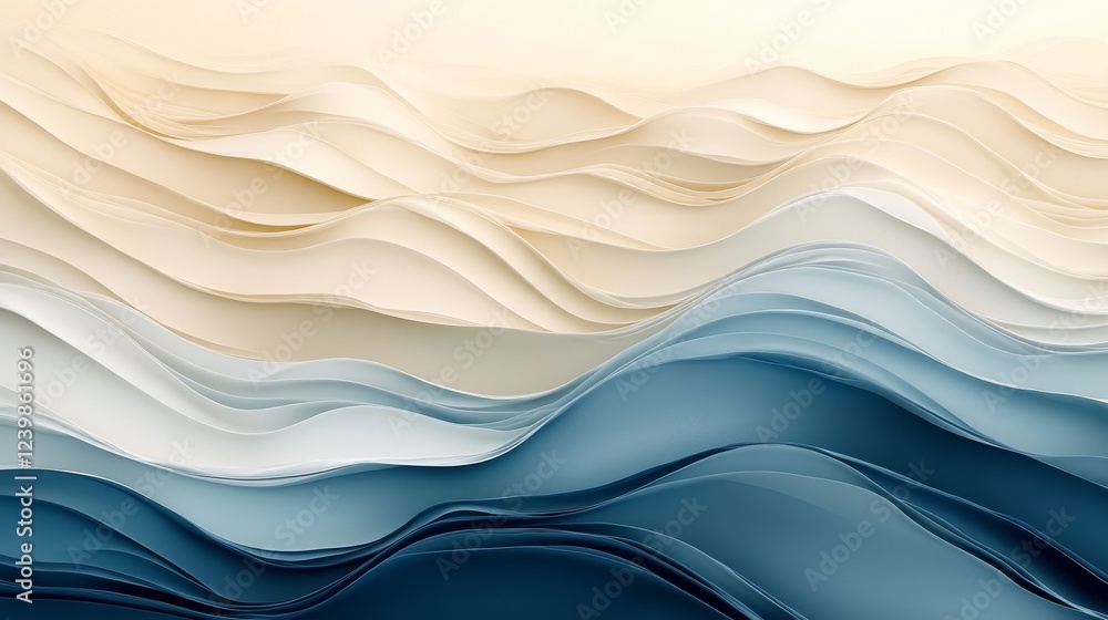 Obraz premium Abstract Wave Pattern in Creamy Beige and Blue Hues