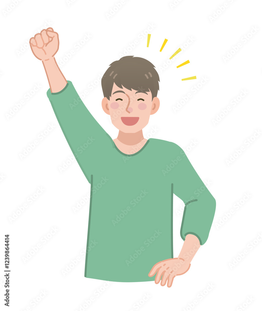 笑顔でガッツポーズをする男性