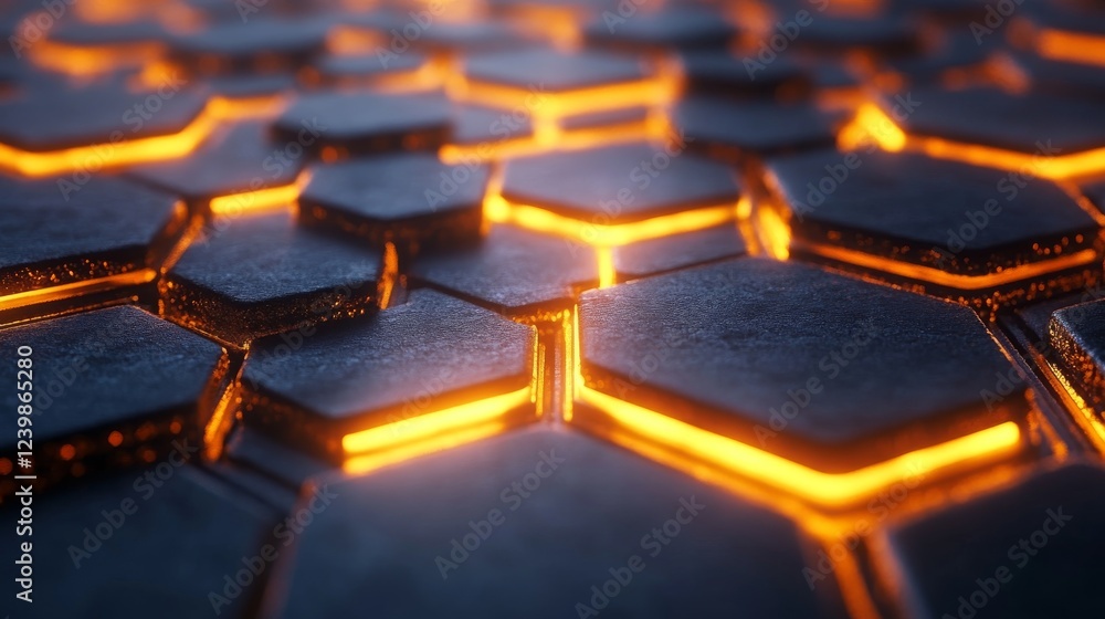 Fototapeta premium Abstract Hexagonal Pattern Illuminated With Orange Light