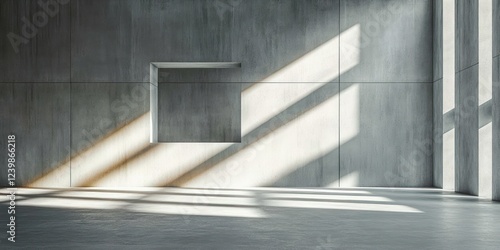 Minimalistic abstract concrete room with sunlight shadows grid ceiling rough floor empty industrial architecture