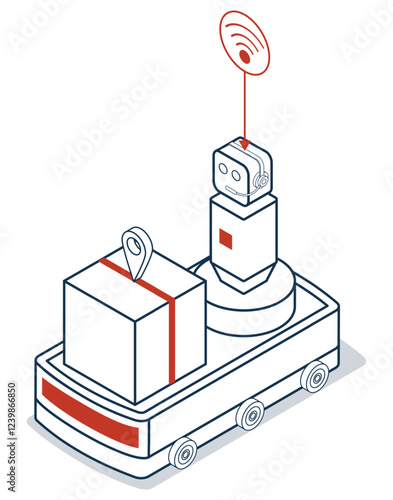 3d Isometric AGV robot, or Automated Guided Vehicle, a driverless robot that moves materials around a facility. vector illustration eps10.