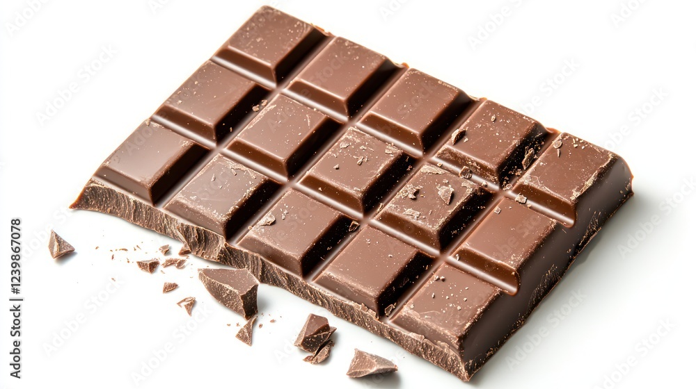 A chocolate bar with squares, partially broken, showcasing its rich texture and color. A chocolate bar with squares, partially broken, showcasing its rich texture and color.