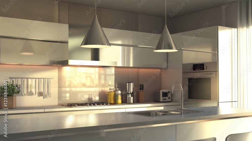 Modern Minimalist Kitchen Design with Warm Sunlight Modern Minimalist Kitchen Design with Warm Sunlight