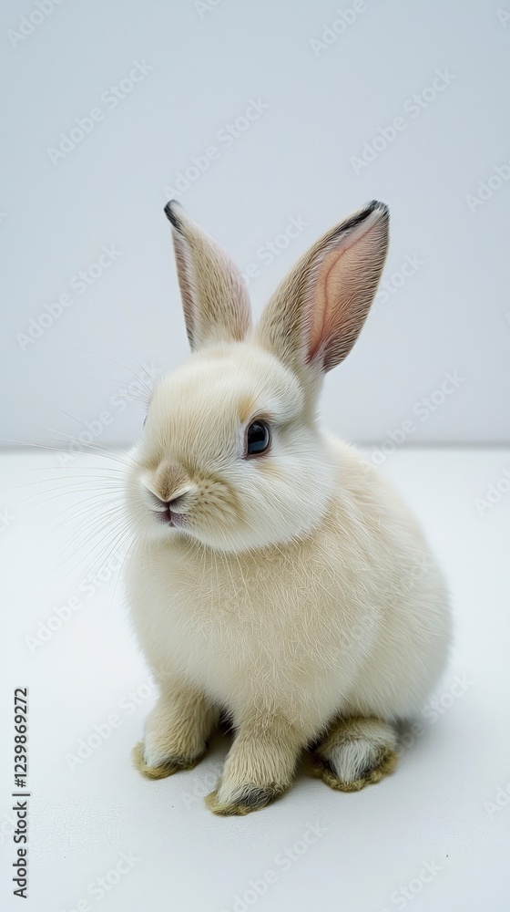 Fototapeta premium Adorable Fluffy Bunny Rabbit on White Background Cute Pet Easter Animal