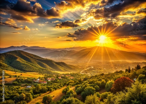 Sunset Panorama of Skopje Hills in North Macedonia