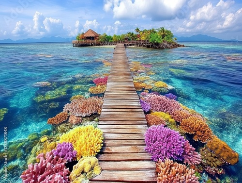 Long pier dan beautiful coral at Mabul Island - ai photo