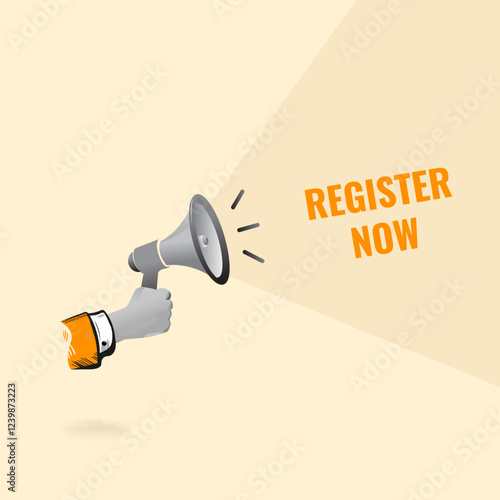 Register Now Announcement Urgent Call to Action via Megaphone