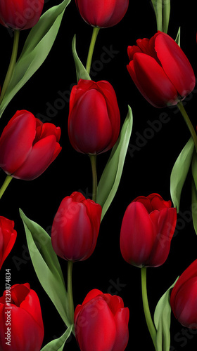 Wallpaper Mural Red tulips on black background, seamless pattern Torontodigital.ca