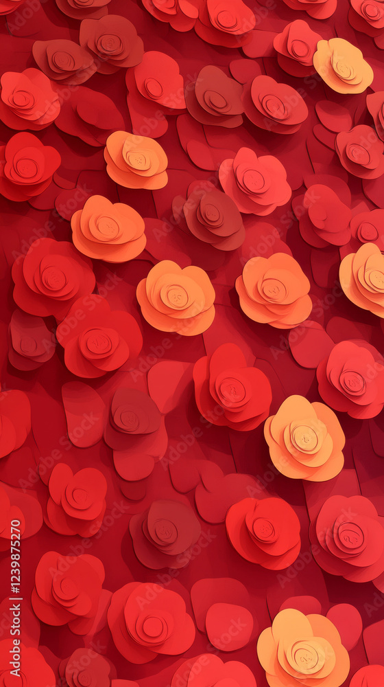 Red and orange paper flowers create vibrant pattern Red and orange paper flowers create vibrant pattern