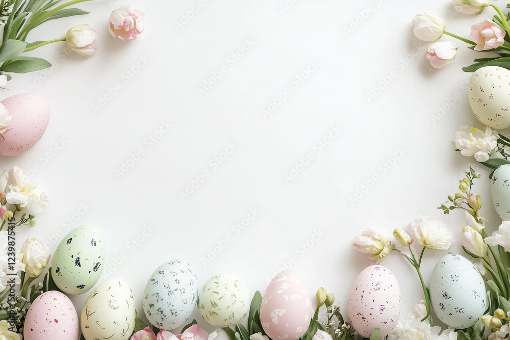 frame of easter eggs and flowers