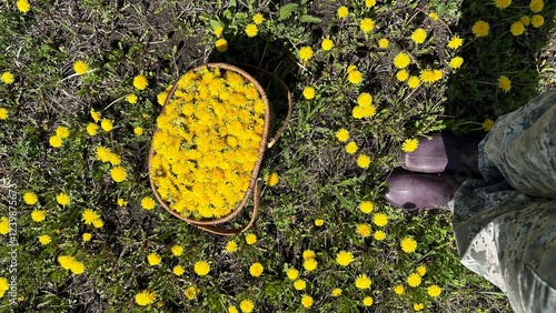 Taraxacum. spring dandelion meadow