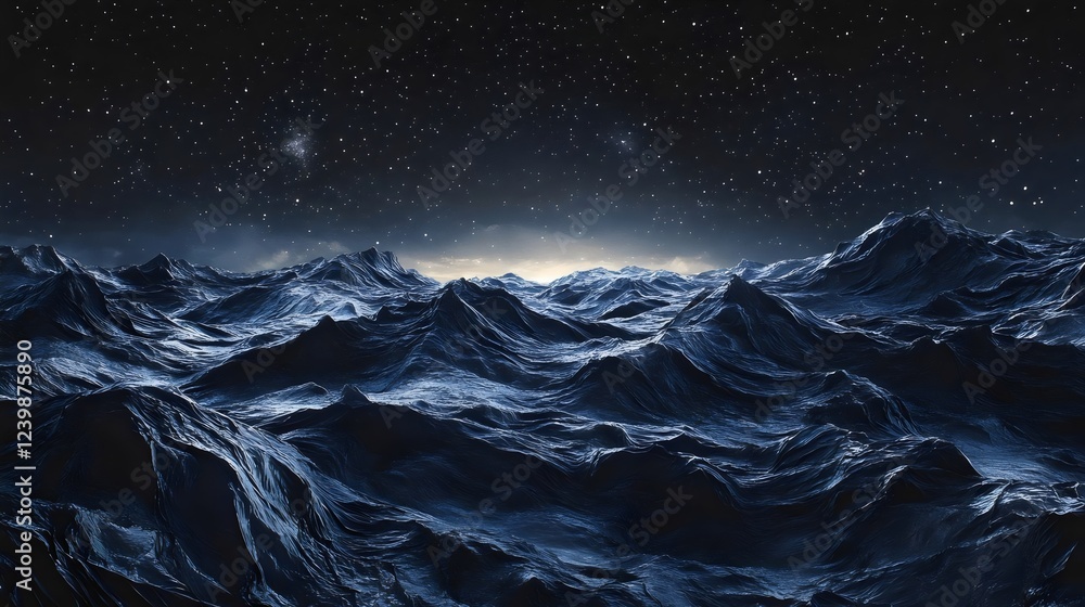 Fototapeta premium A dark blue ocean with a few stars in the background