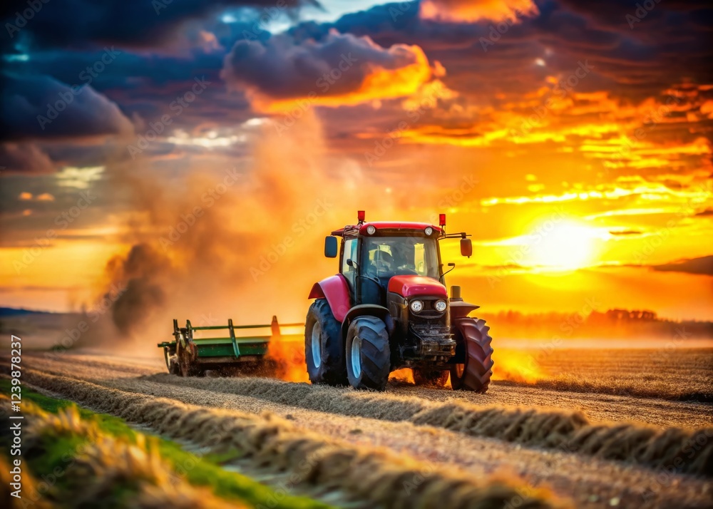 Tractor in Field at Dusk with Tilt-Shift Effect Tractor in Field at Dusk with Tilt-Shift Effect