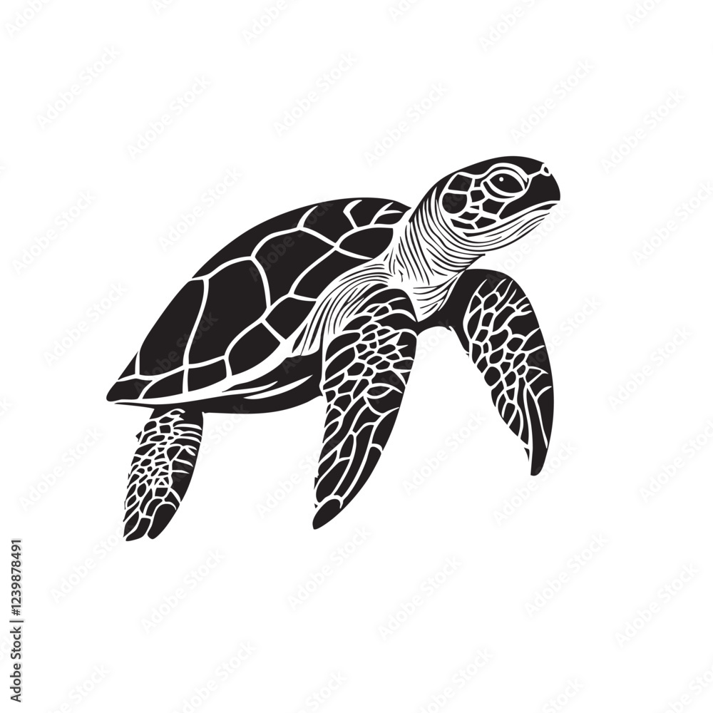 Obraz premium Vector of sea turtle silhouette on white background, Easy editable layere, Undersea animals.