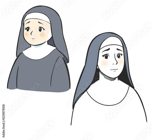 Illustration Nun Habit Black Isolated White Background for Religious Design