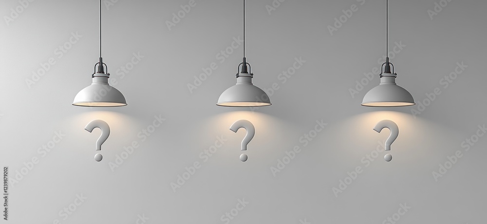Three Minimalistic White Question Marks on a Light Gray Background Three Minimalistic White Question Marks on a Light Gray Background
