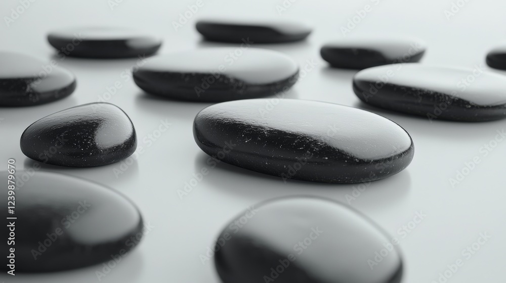 Smooth Black Stones Arranged on a White Surface Smooth Black Stones Arranged on a White Surface