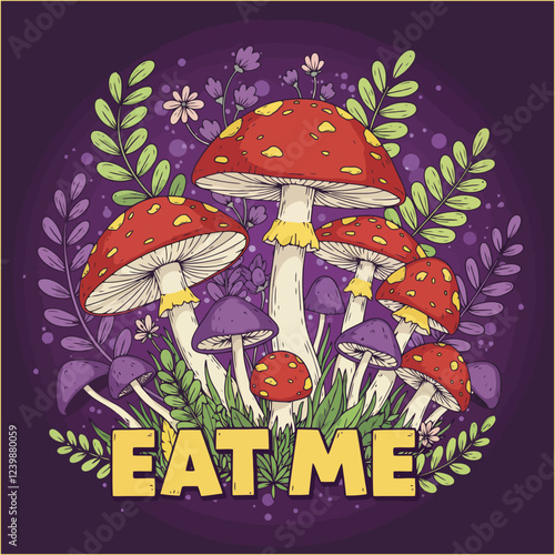 Eat Me Mushrooms Illustration Psychedelic Art Print