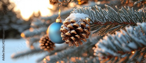 Wallpaper Mural Festive Christmas Wallpaper  Snow Covered Pine  Ornament   Pinecones Torontodigital.ca