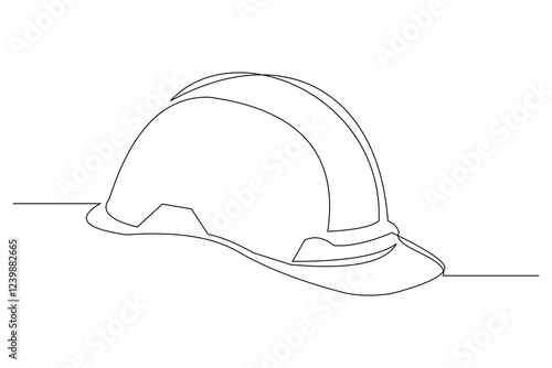 Continuous single line sketch drawing safety helmet hardhat engineer architect head protection. One line art industrial equipment professional work vector illustration