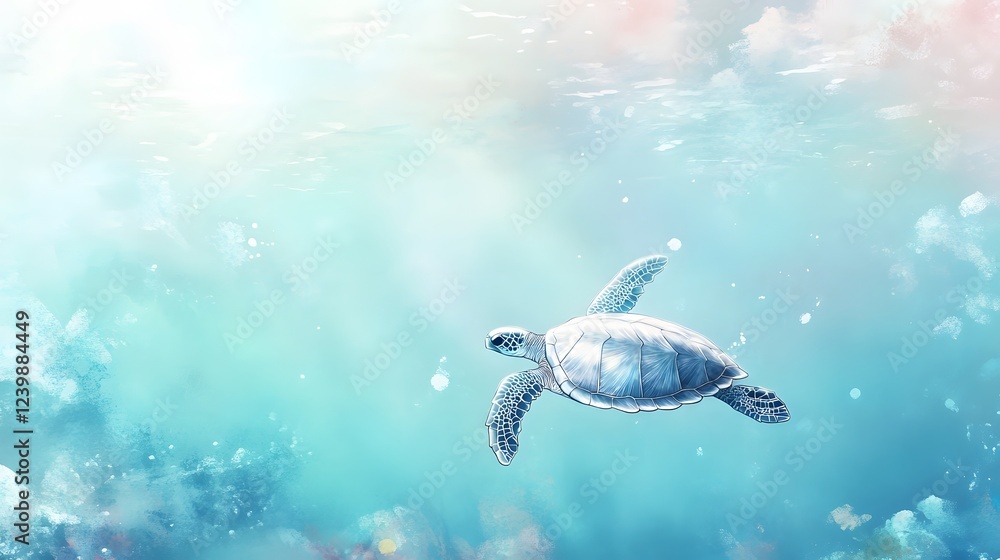Fototapeta premium Serene Sea Turtle Gracefully Swimming Underwater