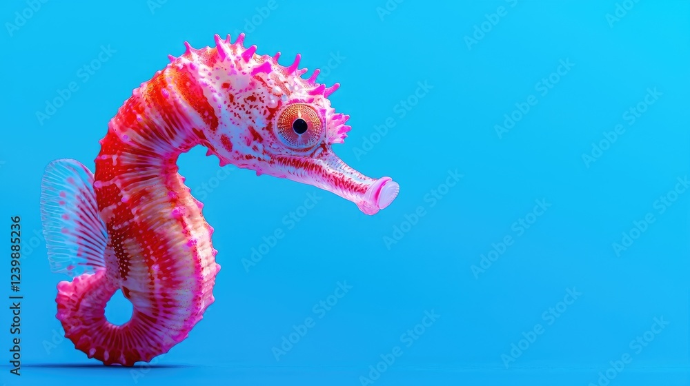 Fototapeta premium Pink seahorse, ocean background, aquatic life, vibrant, poster