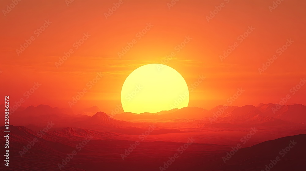 Fototapeta premium Vibrant sunset over a mountainous landscape.