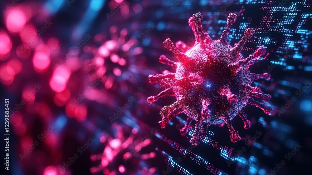 Fototapeta premium A cyber virus spreading through glowing digital veins, menacing and surreal