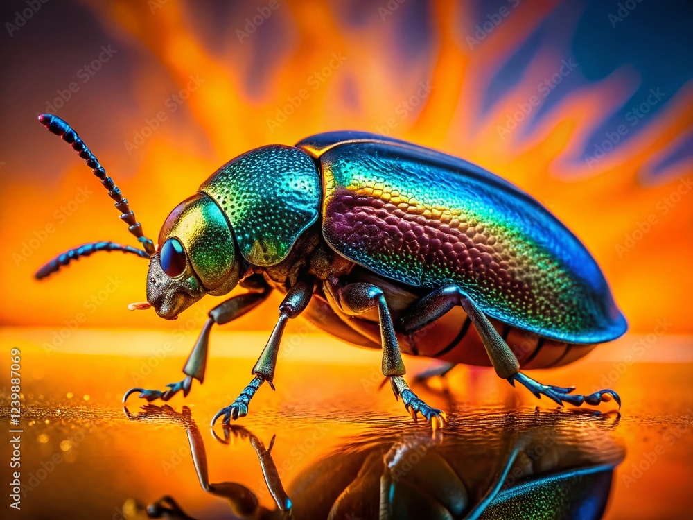 Fototapeta premium Vibrant Metallic Beetle Close-up on Gradient Background