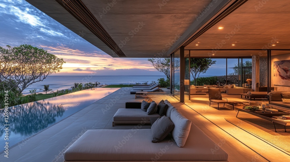 custom made wallpaper toronto digitalModern beachfront villa with infinity pool at sunset. Ideal for luxury real estate, travel, or lifestyle websites.