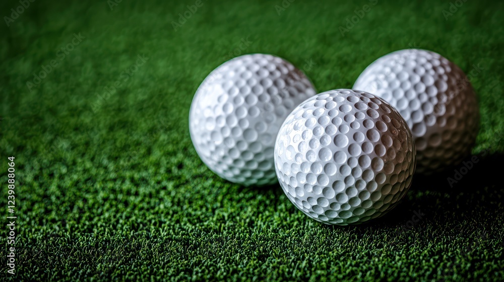Three white golf balls resting on a green surface, ideal for a sports-themed context.