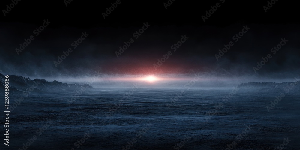 Fototapeta premium Surreal Twilight Landscape with Glowing Light and Soft Mist in Romantic Style