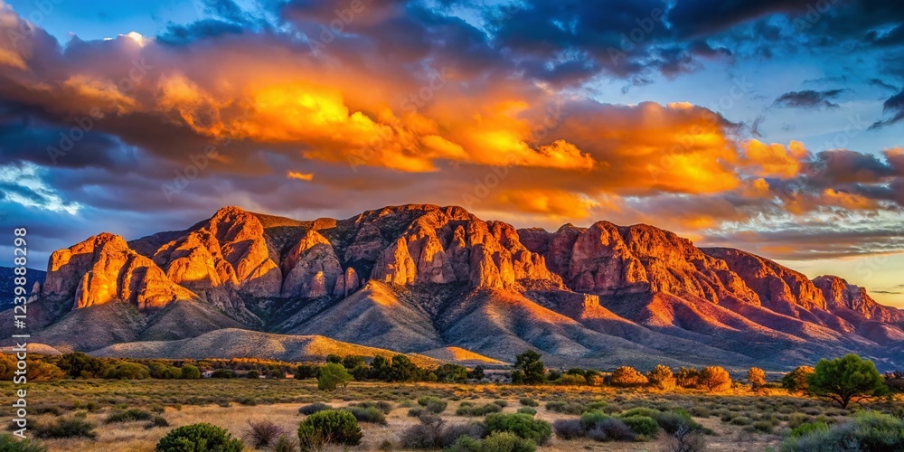 Fototapeta premium Vibrant Sandia Mountains Landscape: Majestic Peaks and Dramatic Skies - New Mexico Scenery
