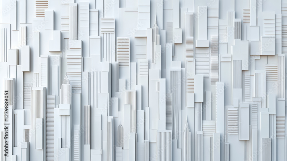 Fototapeta premium Layered paper cut artwork of 3D city skyline in white tones