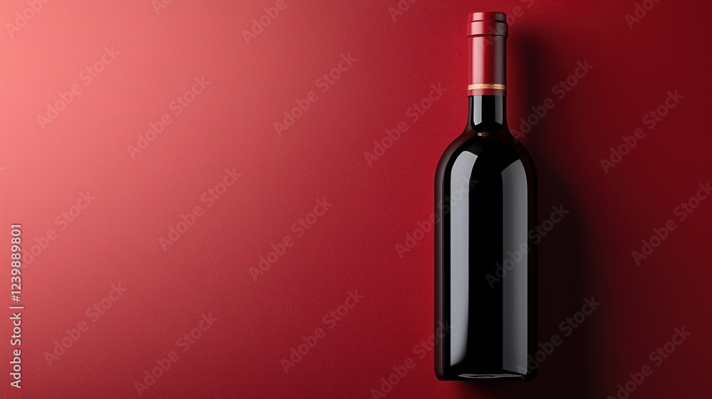 A sleek bottle of red wine against a smooth red background, emphasizing elegance. A sleek bottle of red wine against a smooth red background, emphasizing elegance.