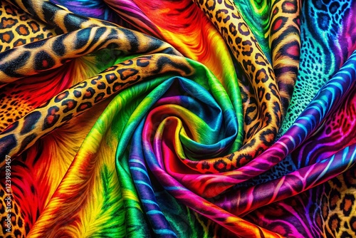 Vintage Psychedelic Animal Print Fabric: Swirling Rainbow Hues Textile Design photo