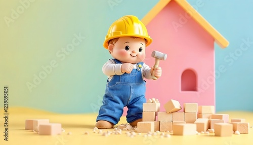 Adorable Baby Builder Toy Constructing a House