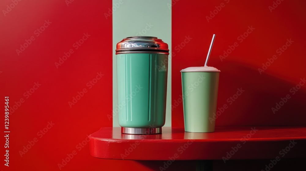 Retro Diner Vibes: Mint Green Milkshake and Shaker Retro Diner Vibes: Mint Green Milkshake and Shaker