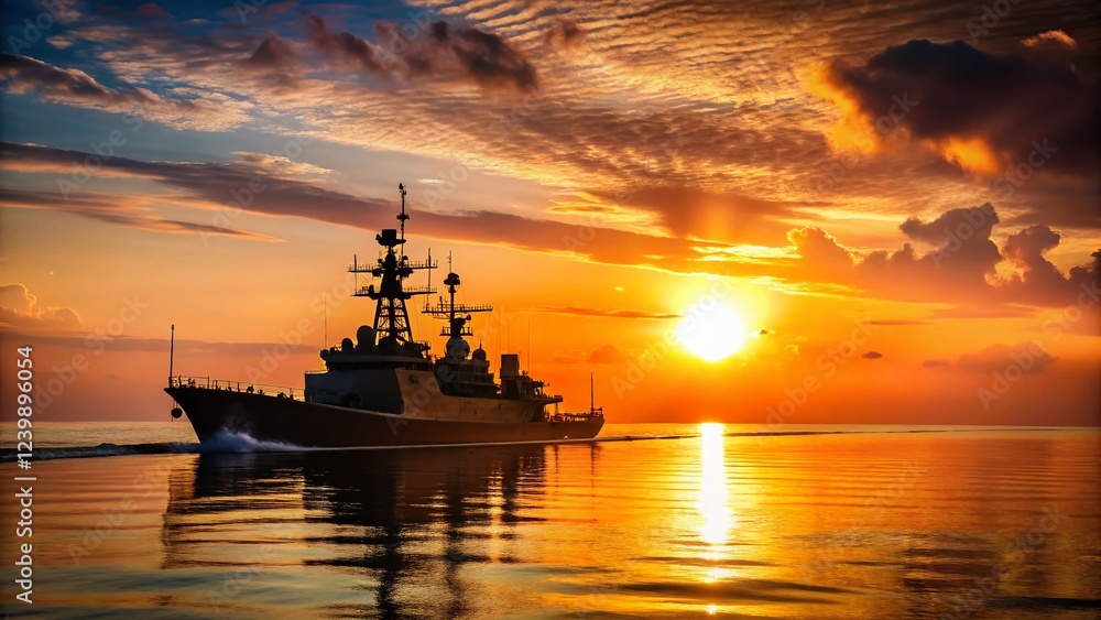 Warship's Silhouette in Tranquil Sea Warship's Silhouette in Tranquil Sea